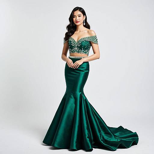 Elegant Woman in Emerald Green Gown