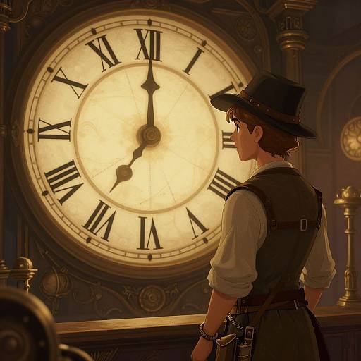 Steampunk Time Traveler with Colossal Clock