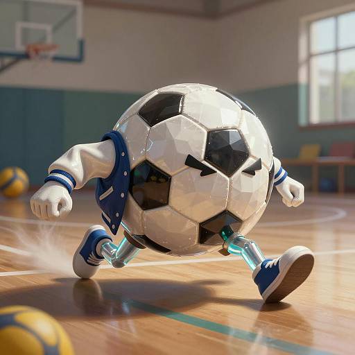 Adventurous Soccer Ball Character in Gym