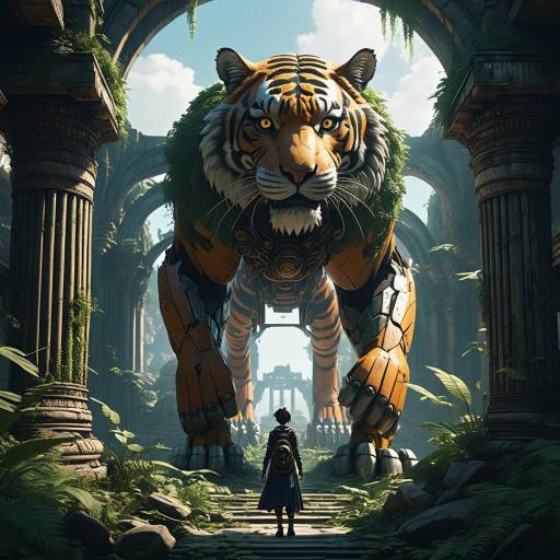 Winged Tiger in Mystical Temple Ruins