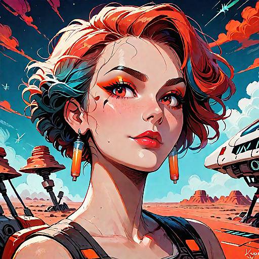 Sci-Fi Rocket in Red Desert Sky