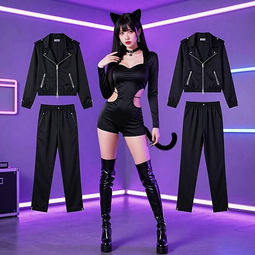 Black Cat Suit Neon Rave Scene