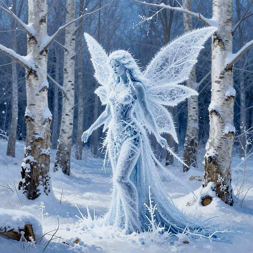 Ice Nymph in Snowy Birch Grove