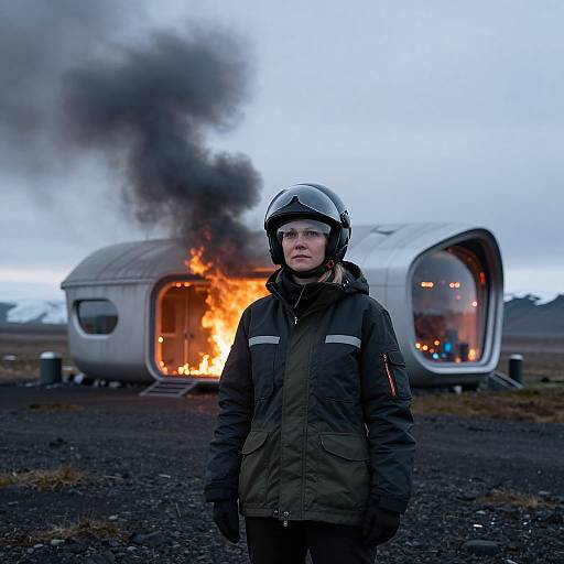 Futuristic Woman by Burning Home