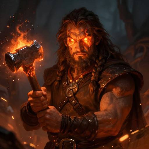 Ancient Dwarf Smith with Fiery Hammer