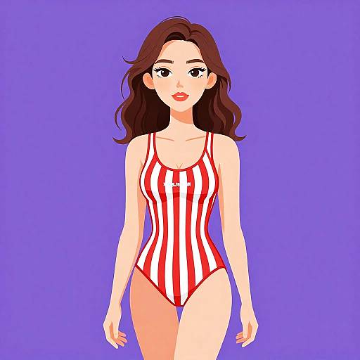 Sporty Woman in Striped Swimsuit