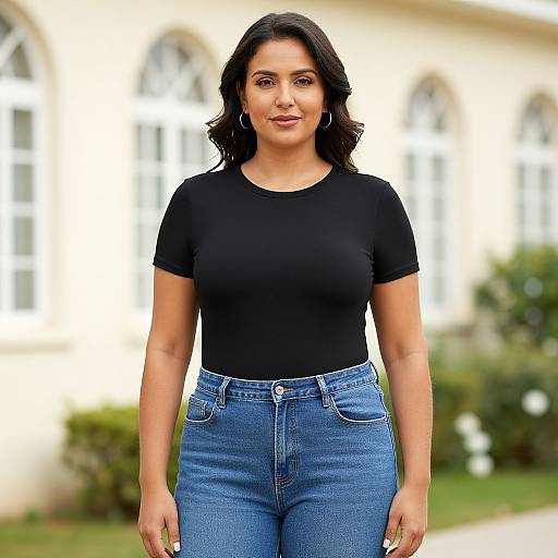 Confident Woman Outdoors by Arched Building