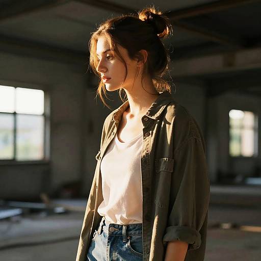 Loose Bun Fashion Editorial in Warehouse