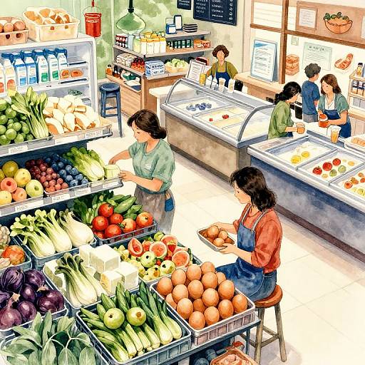 Lively Market Scene Watercolor Art