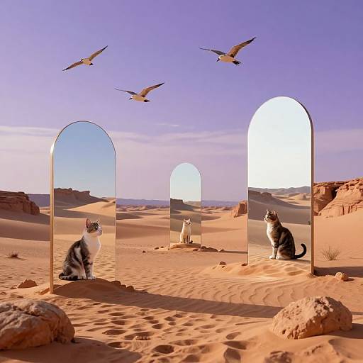 Surreal Desert Cats and Portals