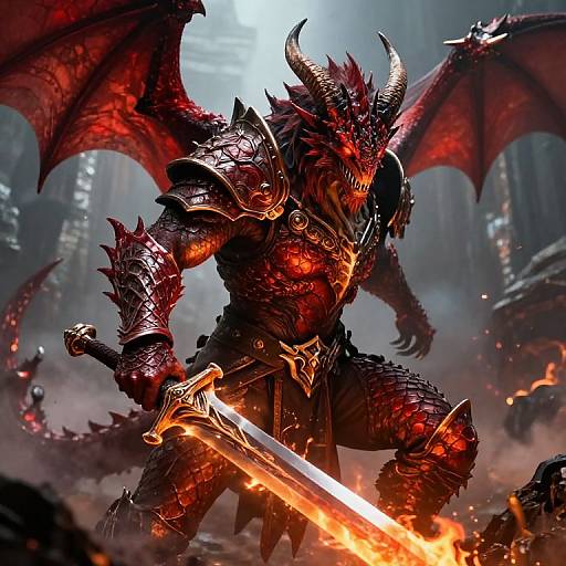 Fierce Red Dragonborn Warrior