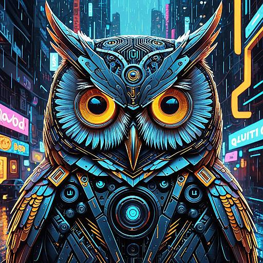 Cyberpunk Owl Automaton in Neon City