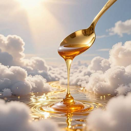 Golden Spoon Pouring Honey in Sky