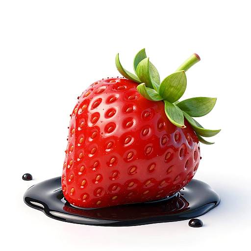 Glossy Strawberry in Black Liquid