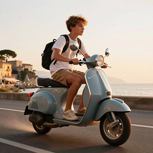 Italian Teen on Vintage Vespa at Sunset