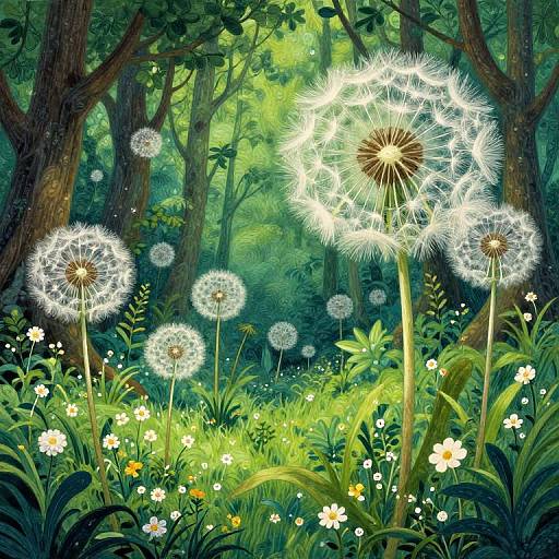 Seurat Pointillism Whimsical Forest