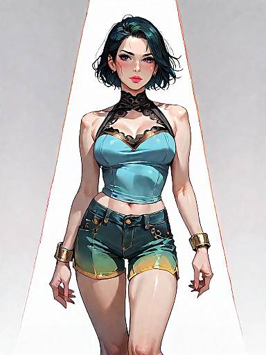 Chic Woman in Halter Neck Top and High-Waisted Shorts