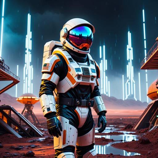 Futuristic Astronaut in Neon Mars Colony