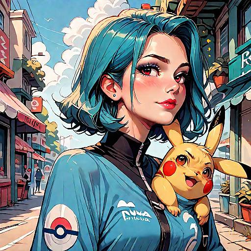 Anime Girl with Pikachu on Shoulder