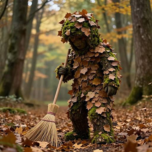 Whimsical Tree Cleaning Leaves
