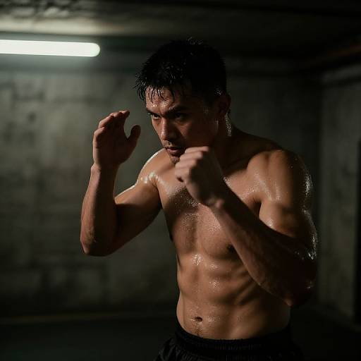 Wiry Fighter in Gritty Underground Gym