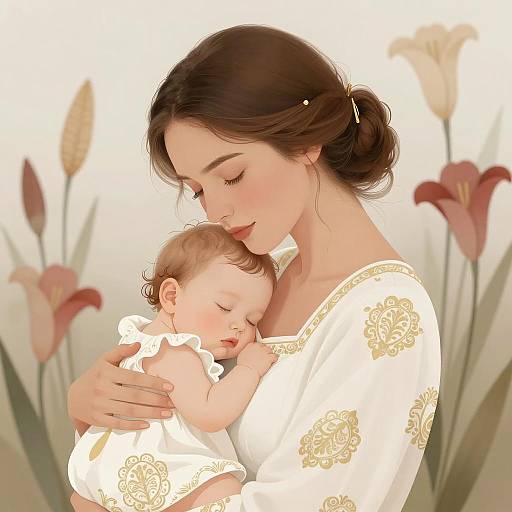 Tender Moment: Mother and Sleeping Baby