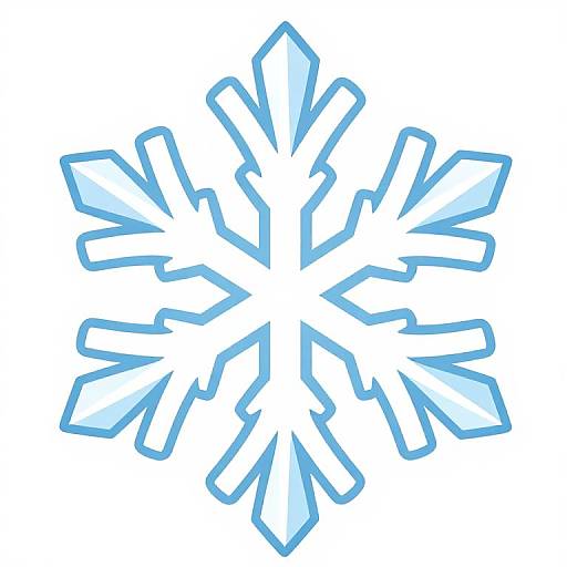 Digital illustration of a blue, outlined, symmetrical six-pointed snowflake with sharp, triangular arms on a white background.