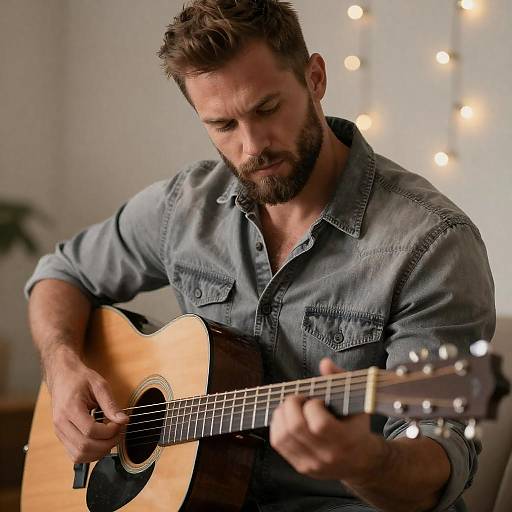 Muscular Man Playing Acoustic Guitar