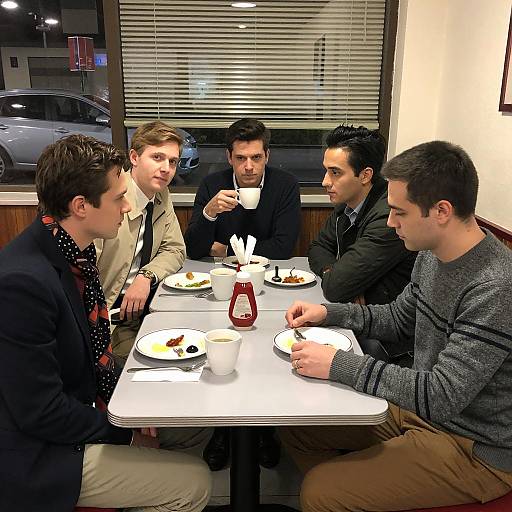 Five Men Dining in a Cozy Diner