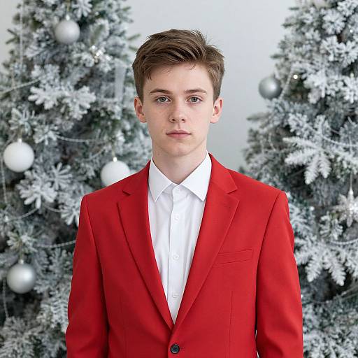 Young Man in Festive Red Suit