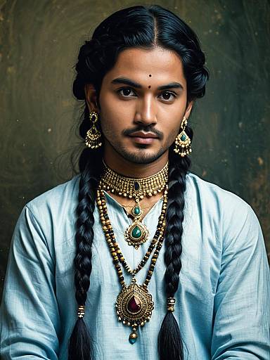 Man Wearing Traditional Indian Jewelry and Attire