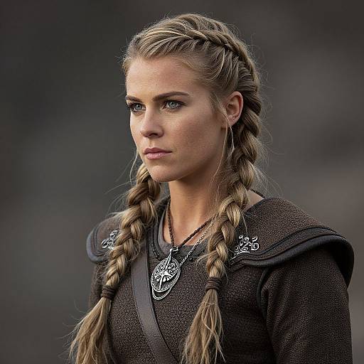 Close-Up Viking Woman with Braids