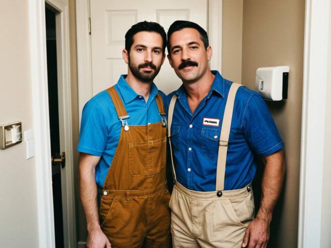Two Men in Plumber Costumes with Face Swap