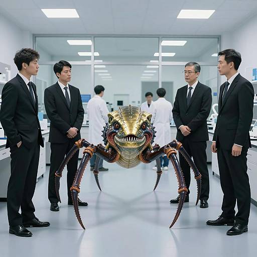 Four Men and a Sea Creature in Lab