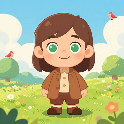 Whimsical Cartoon Character in Meadow