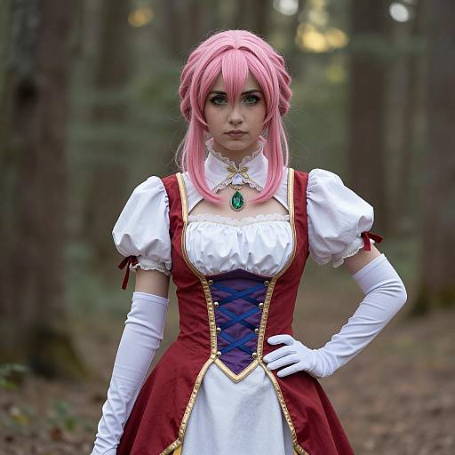 Woman in Fantasy Medieval Costume with Pink Hair