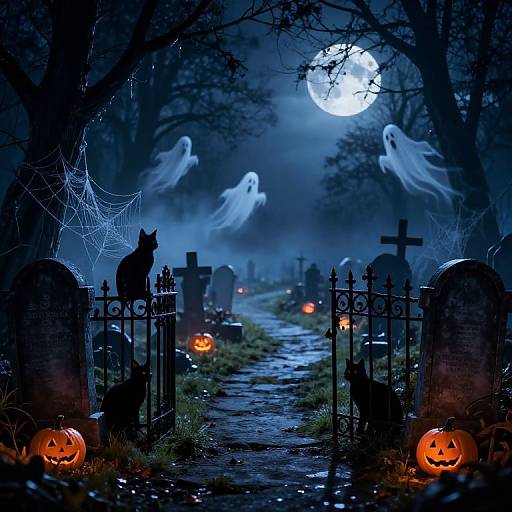 Moonlit Halloween Graveyard Scene