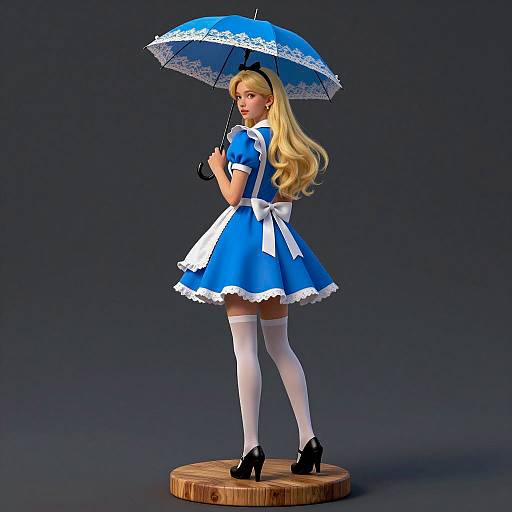 Woman in Alice in Wonderland Style Dress with Umbrella