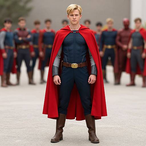 Blonde Hero in Red Cape