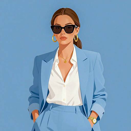 Confident Woman in Light Blue Suit