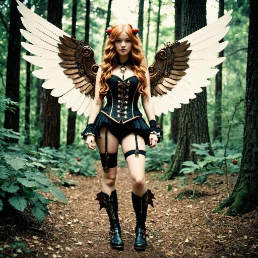 Steampunk Woman with Wings in Forest