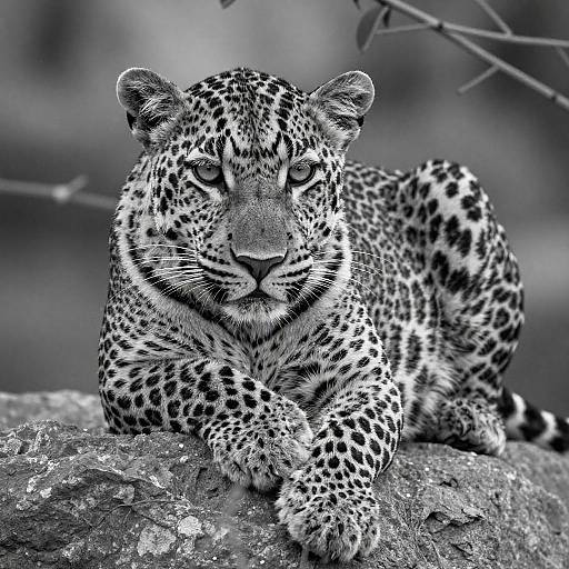 Resting Leopard in Monochrome Serenity