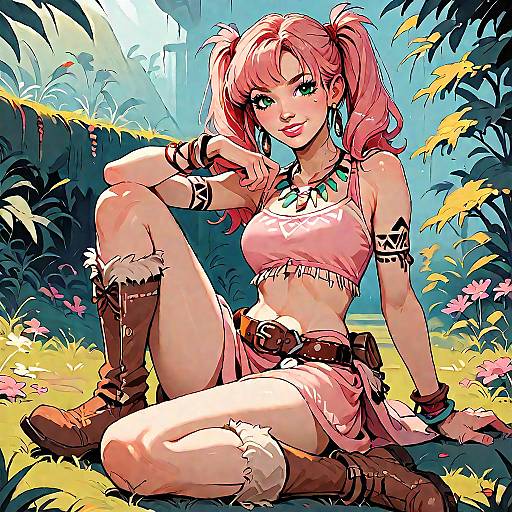 Smiling Twin-Tailed Girl in Field