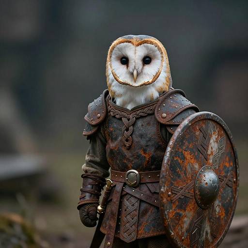 Viking-Armored Barn Owl Cinematic Still