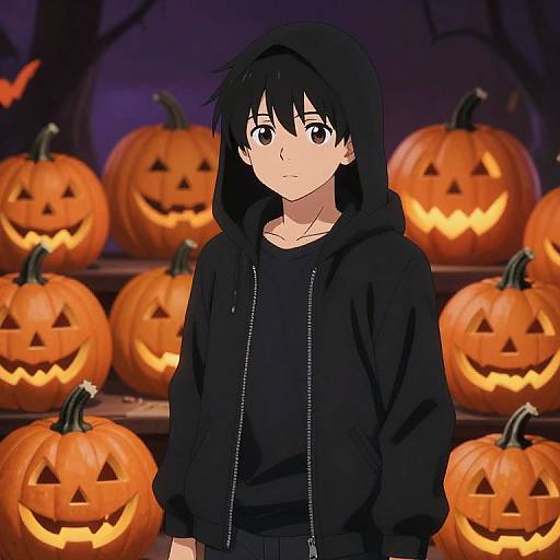 Anime Boy Halloween Pumpkin Scene