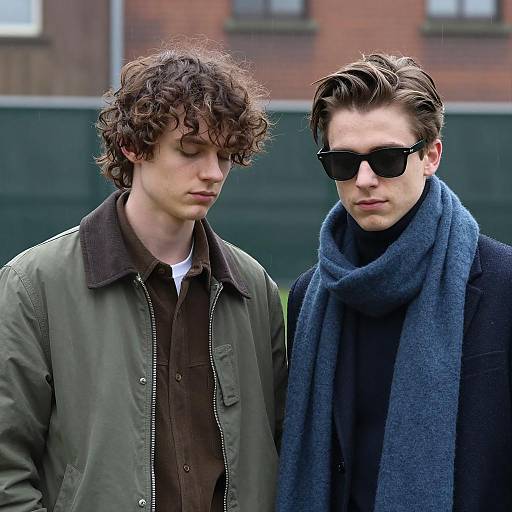 Two Young Men in a Rainy Setting