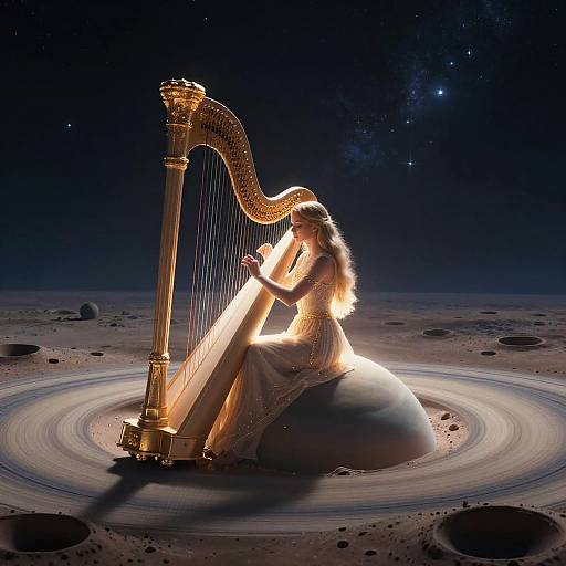 Celestial Harpist in Cosmic Tranquility