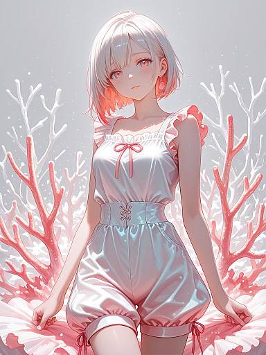 Anime Girl in Coral Cut-Out Romper