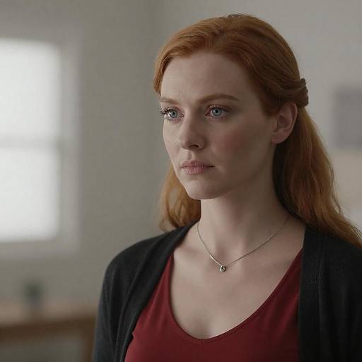 Serious Red-Haired Woman Side-Part Portrait