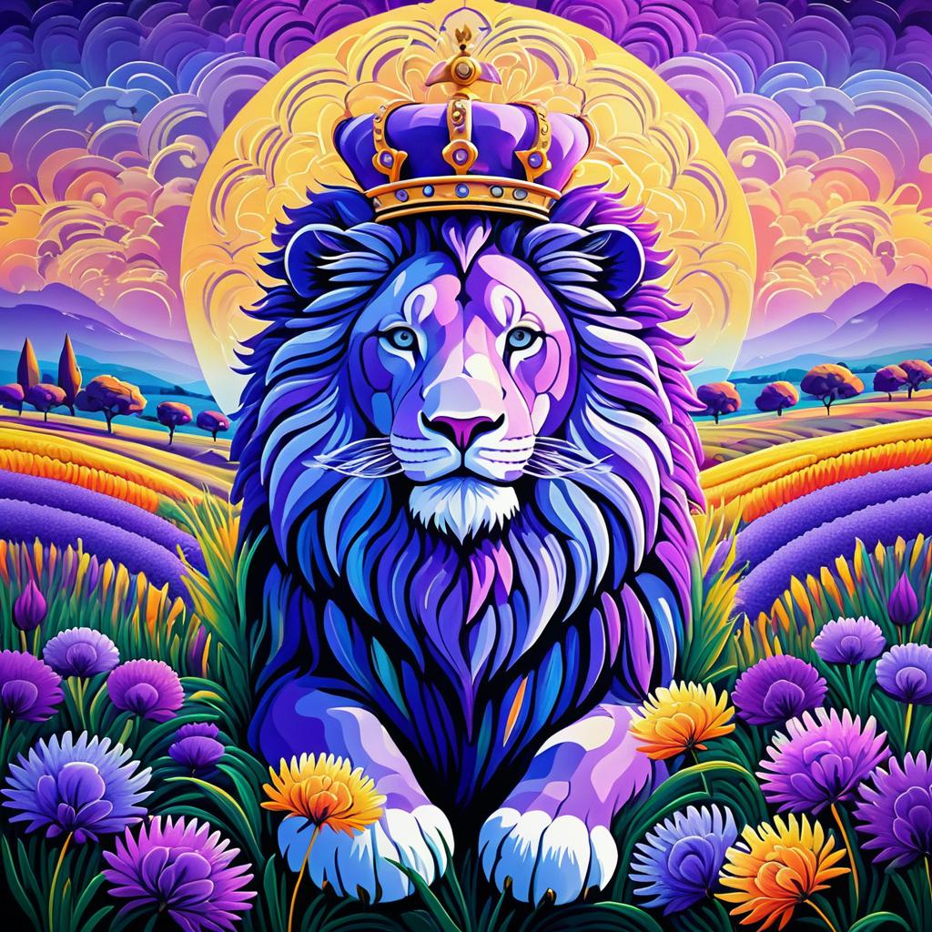 Majestic Lavender Lion in Vibrant Savanna